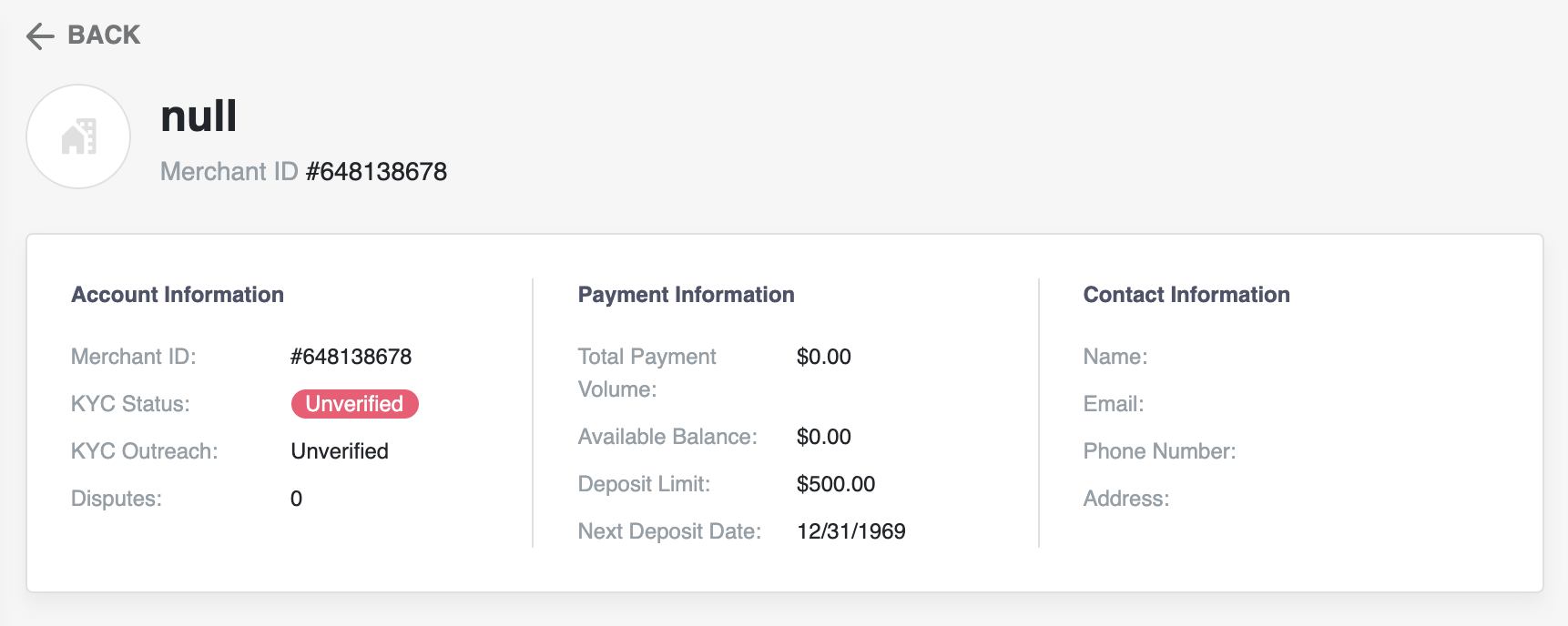 An example of how account details show up in WePay's Partner Center.