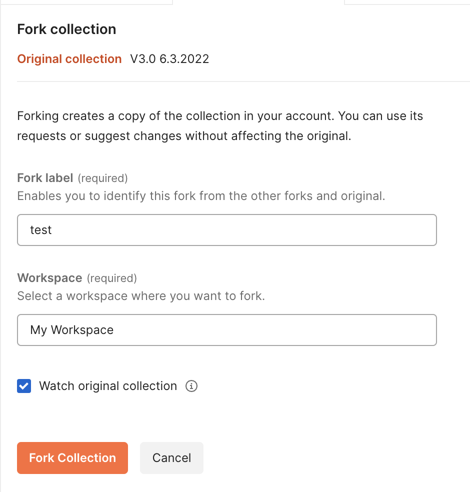 Give a fork label and specify which workspace to add it to