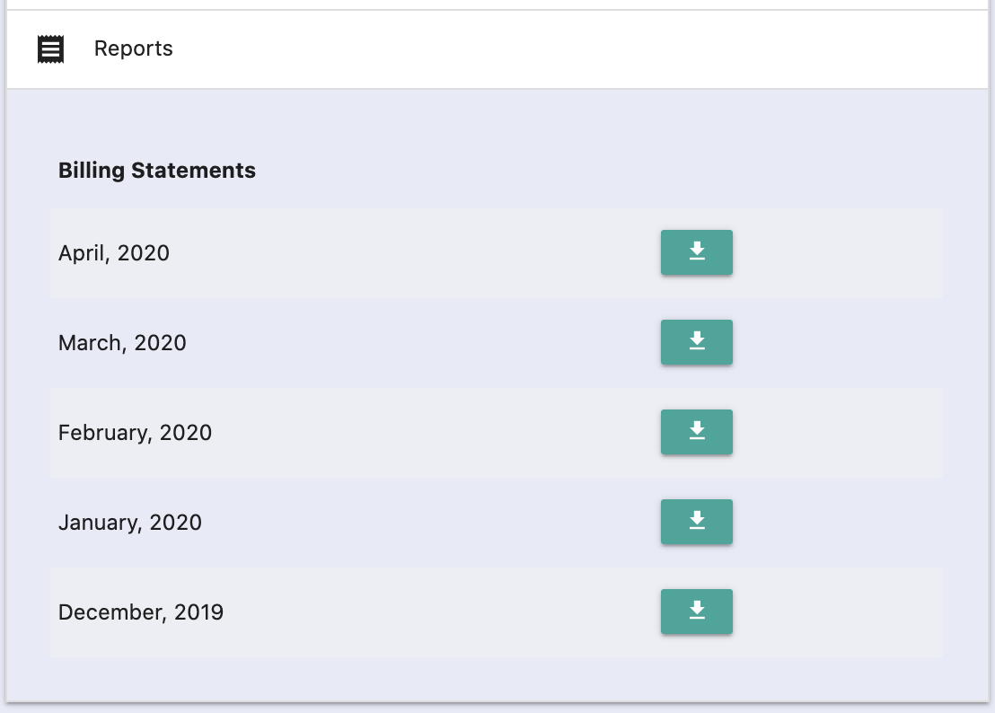 An example of a custom dashboard for your employees to download Merchant IC+ billing statements.