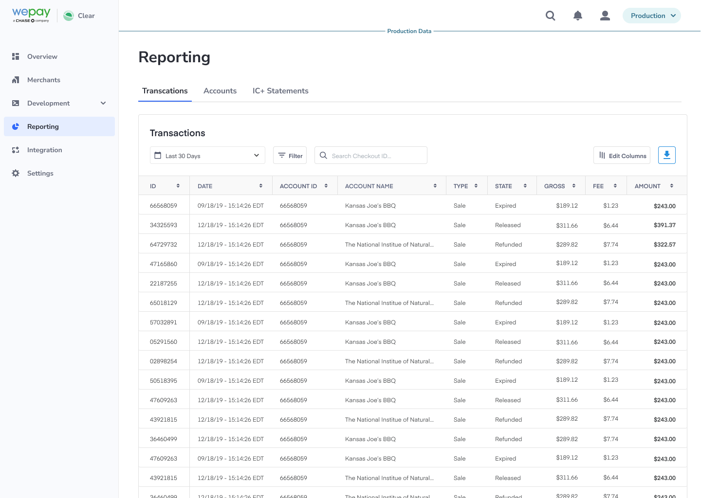How to view transactions in the reporting tab