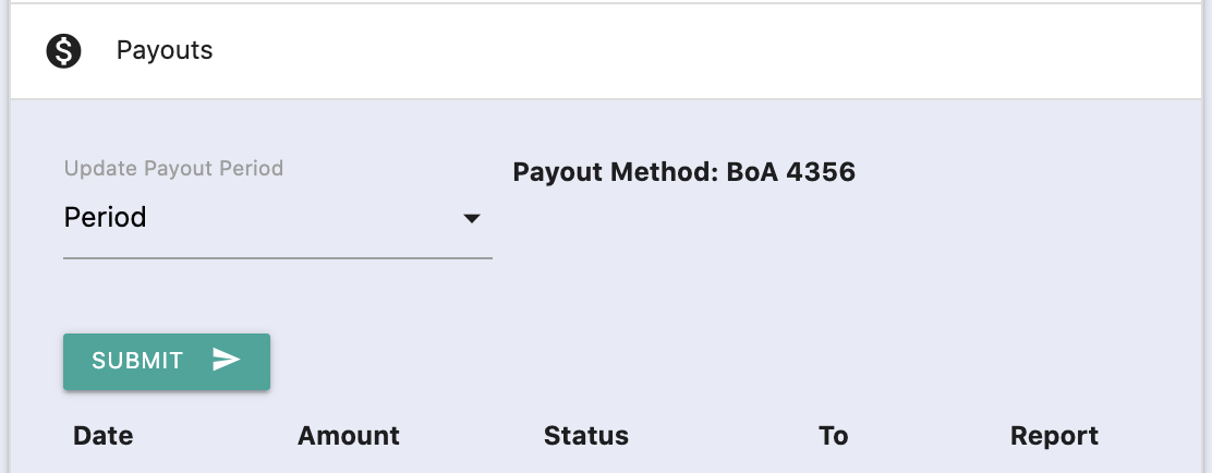 Example custom interface for your employees to update a merchant's payout period.